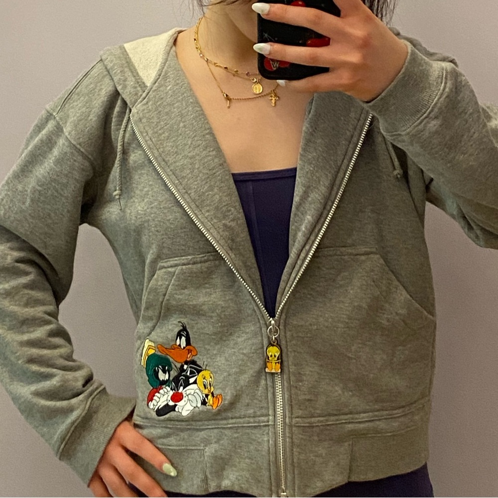 medium warner bros studios store embroidered looney tunes zip up